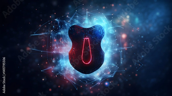 Obraz Stylized Shield with Red Glow and Binary - Cyber Defense
