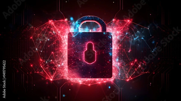Obraz Stylized Padlock with Red Glow and Binary Code - Digital Security
