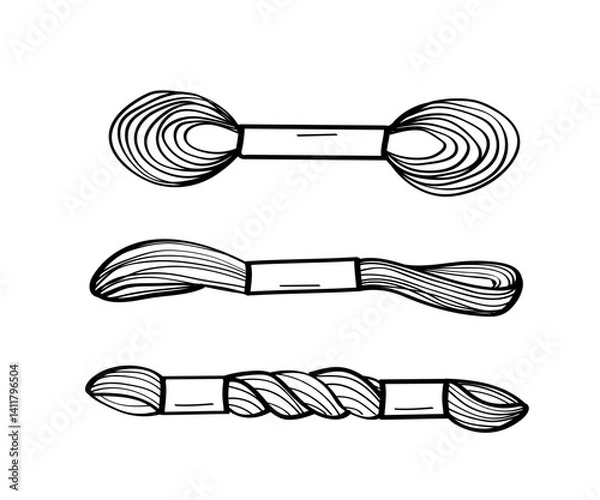 Obraz Thread floss doodle icon set. Vector illustration of cross stitch threads. Isolate on white.