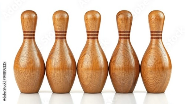 Fototapeta A set of bowling pins and ball arranged perfectly, polished floor reflection