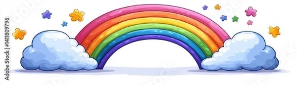 Obraz Colorful Rainbow Arching Over Fluffy Clouds with Stylish Stars for Whimsical Designs