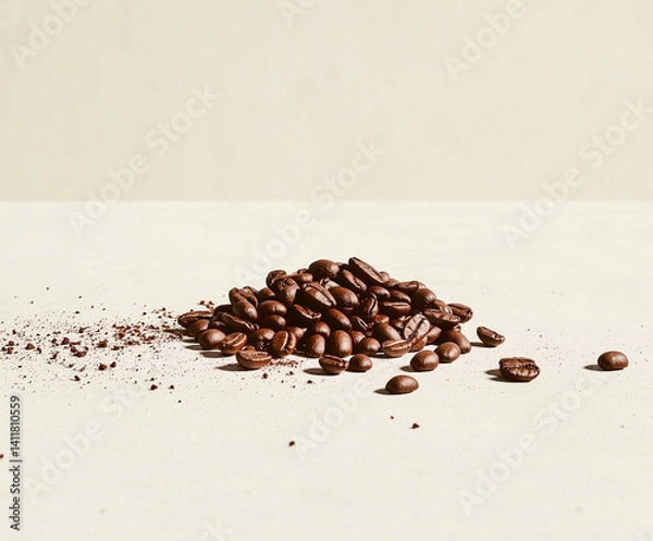 Obraz photo of a small pile of coffee beans on a white background
