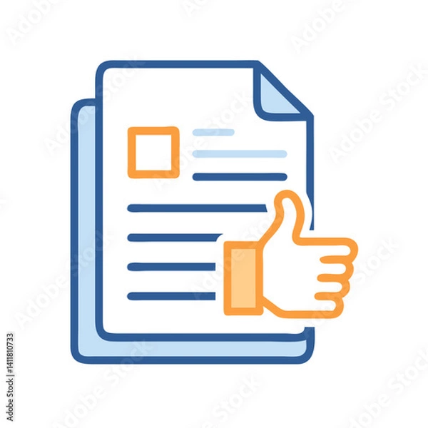Fototapeta Document with Thumbs Up Icon Representing Positive Feedback and Approval