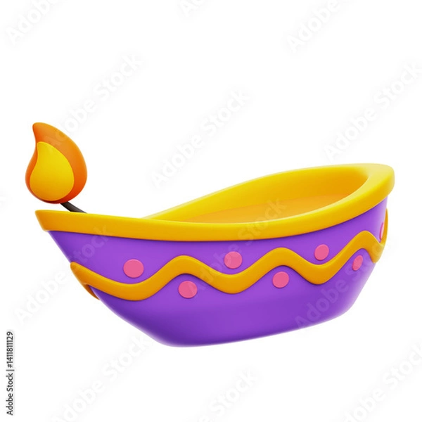 Fototapeta Diwali Lamp 3D Rendering Icon Isolated Transparent Background	