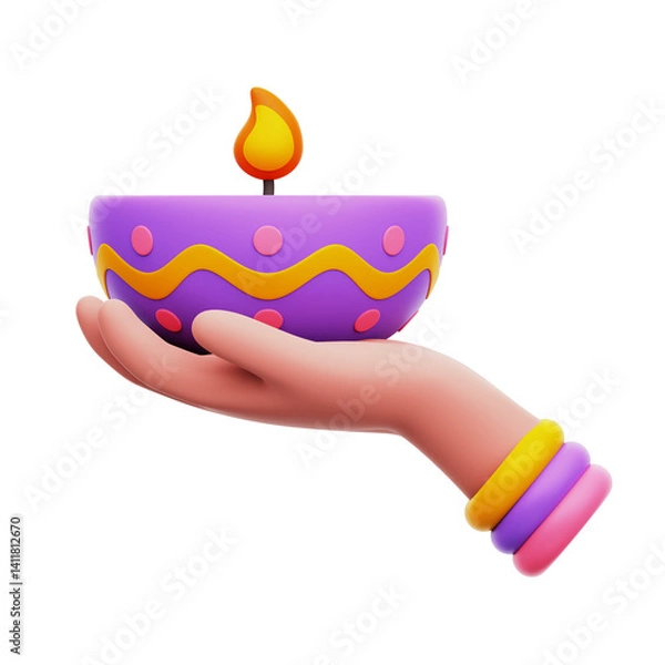 Fototapeta Holding Diwali Lamp 3D Rendering Icon Isolated Transparent Background	