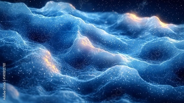 Fototapeta Serene Ocean Waves: Captivating blue waves illuminated by soft light, creating a tranquil and mesmerizing underwater scene ideal for relaxation and nature-themed projects.