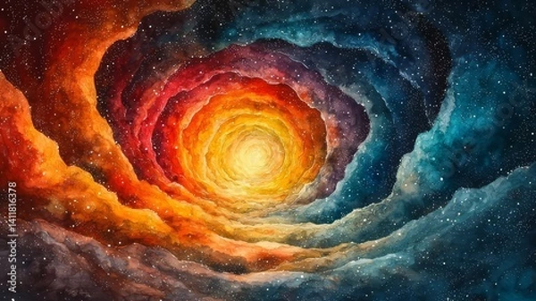 Obraz Vibrant Cosmic Swirl: A mesmerizing abstract depiction of a swirling galaxy, showcasing vivid colors and ethereal clouds, perfect for inspiring creativity and wonder.