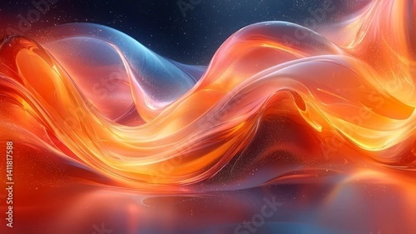 Fototapeta Vibrant abstract waves of orange and blue light, creating a dynamic flow that evokes energy and movement, perfect for modern design and creative projects.