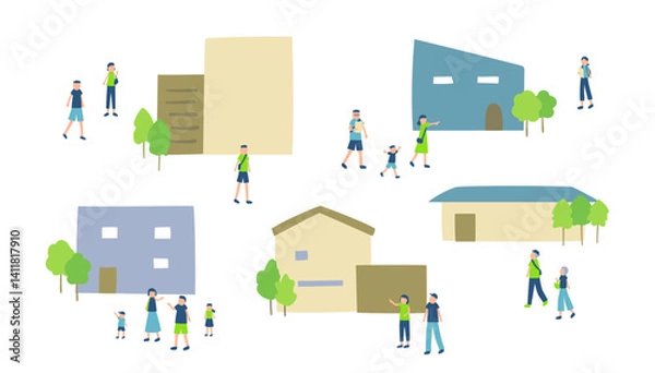 Obraz 住宅展示場を回る人々のイラスト