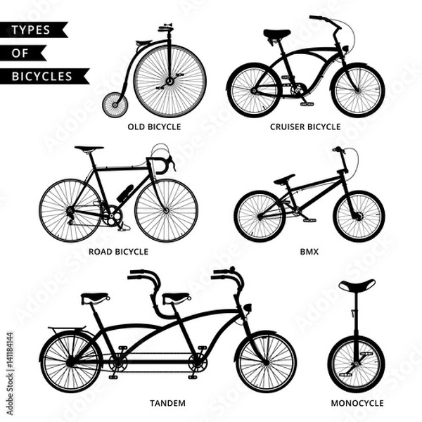 Obraz Types of bicycles silhouette