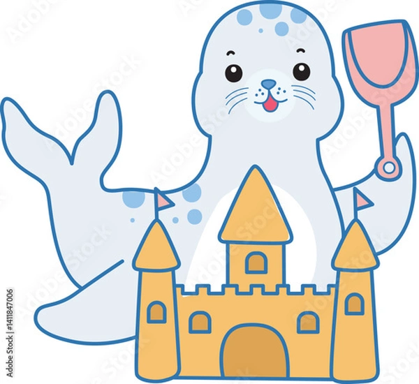 Fototapeta Cute Seal vector icon. Funny baby Seal animal series stock illustration. Life of fluffy Seal designs.