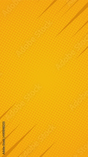 Fototapeta Bright yellow halftone vertical background with fast lines. Vector illustration