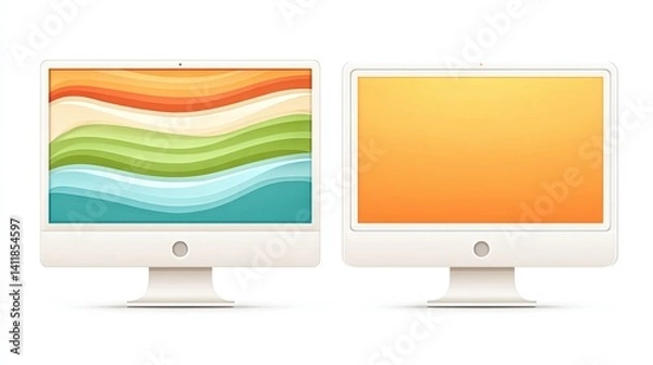 Fototapeta Stylish Desktop Computers with Colorful Abstract Wallpaper Design for Creative Use