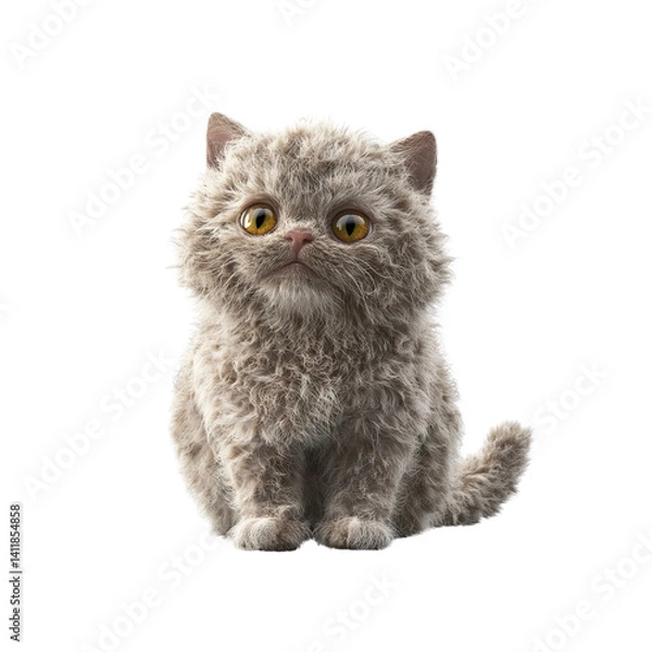 Fototapeta Adorable Fluffy Kitten Sitting, Looking Up with Big Eyes