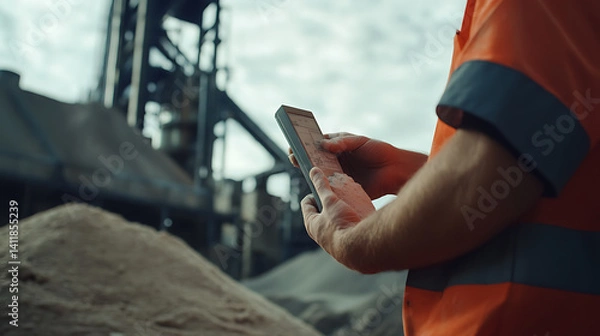 Fototapeta Technician analyzing lithium concentration in a processing plant. Featuring scientific testing
