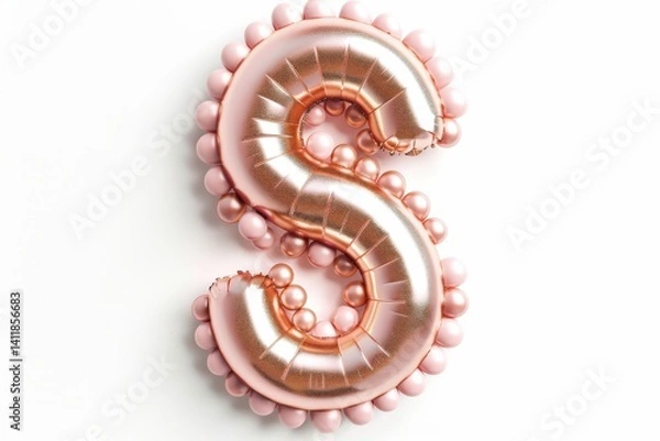 Obraz A shimmering rose gold balloon letter S adorned with pink pearls adds playful elegance to a celebration isolated on transparent background