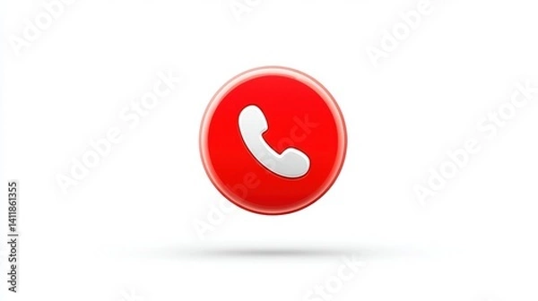 Fototapeta Bright Red Phone Icon on Clean White Background for Communication Themes and Mobile Applications