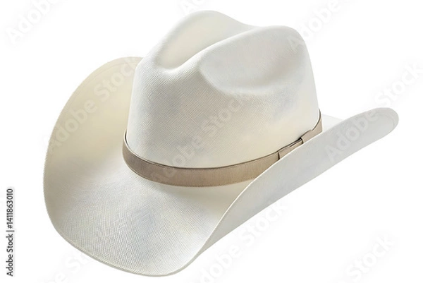 Fototapeta Classic light-colored cowboy hat with tan band. Wide brim and tall crown for a traditional western look, isolated on transparent background