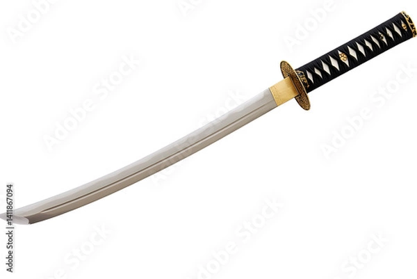 Fototapeta Sharpened Japanese katana with detailed hilt and scabbard on transparent background