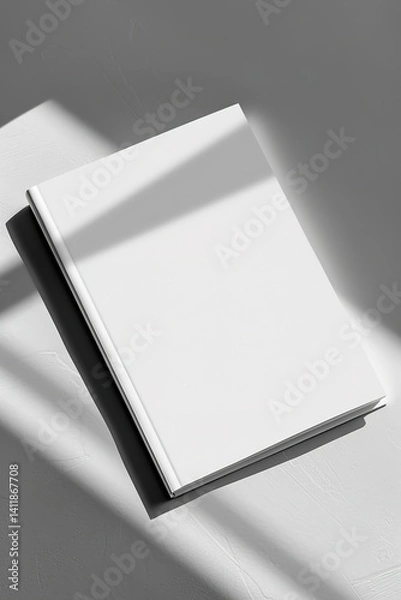 Fototapeta Elegant Blank Book Cover Mockup with Natural Light and Shadow Overlay – Realistic PSD Template