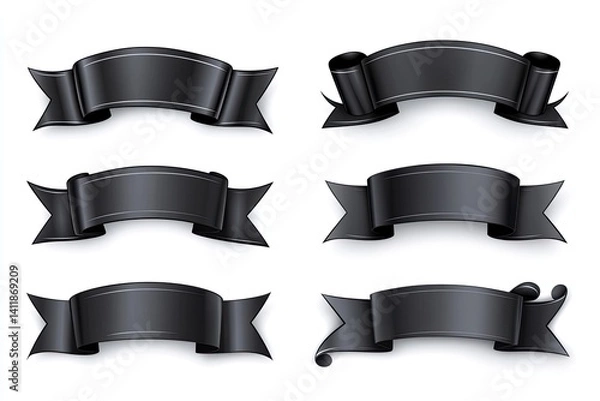 Obraz Eight black ribbon banners; various styles, perfect for design elements