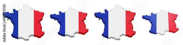 Fototapeta France Map with National Flag Overlay on Transparent Background

