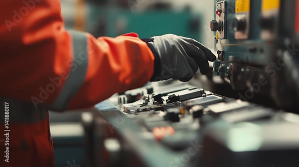 Fototapeta Technician calibrating sensors on lithium mining machinery at a facility. Featuring machinery calibration
