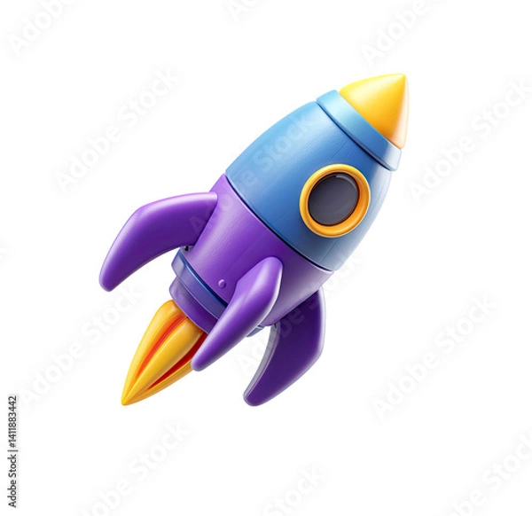Obraz Colorful 3D Rocket Ready on transparent background. Rocket icon, rocket icon png, 3d rocket, 3d render rocket icon.