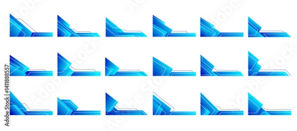 Obraz Blue Border and Corner Frame Gradient Modern Shape Vector Set Collection. Decorative Elements Corners, Borders, and Frames. Modern Shape for Banners, Certificates, Invitations, and Covers Design