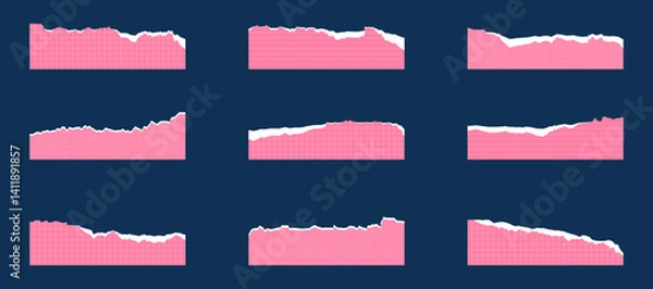 Fototapeta Pink torn ripped paper edge border frame vector set collection. Paper ripped corners, borders, and frames. Torn paper ripped edge shape for banners, certificates, invitations, and covers design
