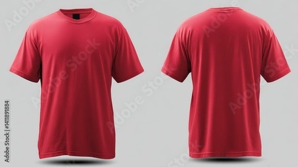 Obraz Blank Red Tshirt front and back Mens mockup isolated on white background. Empty template for your design advertisement branding. Empty Clothing. Text or Logo. Mockup Branding.