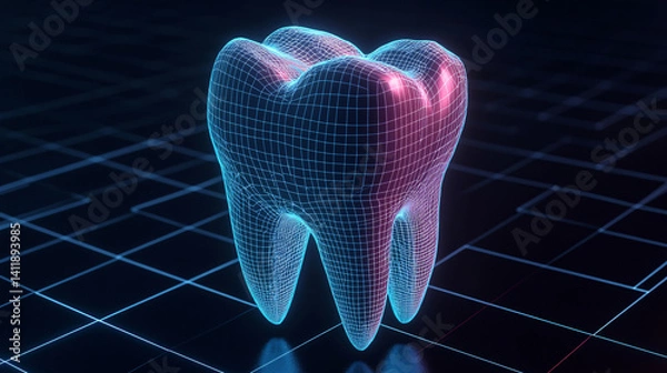 Fototapeta 3D teeth on dark background