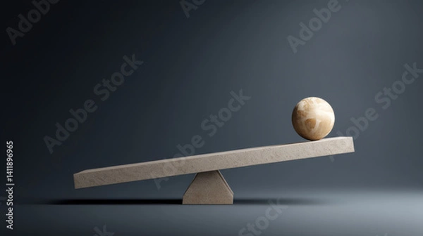 Fototapeta minimalistic scale tipped heavily to one side with globe on top, creating sense of imbalance