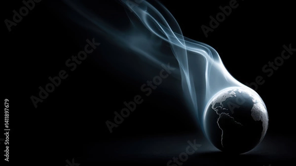 Obraz globe silhouette with smoke rising against dark background creates mysterious atmosphere