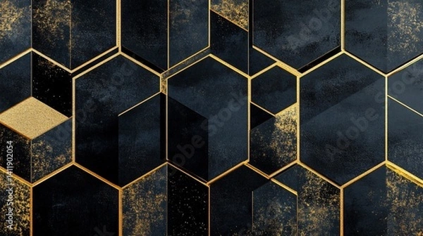 Fototapeta Elegant dark blue and gold geometric pattern with luxurious design