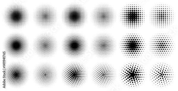 Fototapeta Dotted circles. Abstract Circle halftone, round halftones geometric dots gradient and pop art texture. Spotted Illustration halftone gradient, Vector Round effect