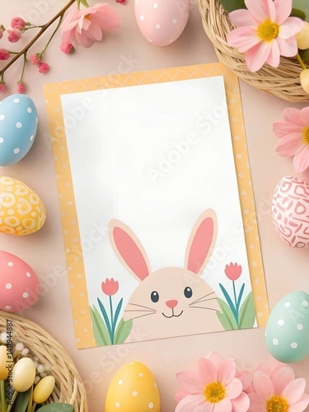 Obraz easter greeting card with eggs and bunny