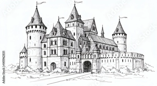 Obraz Castle sketch isolated on white background