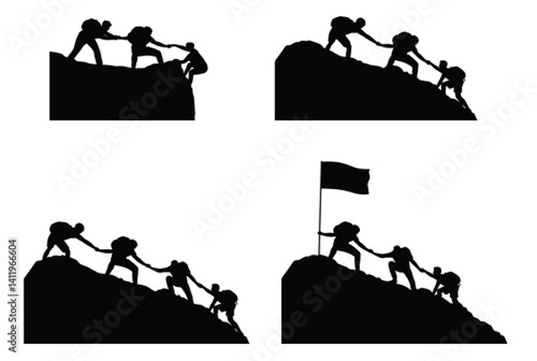 Obraz Climb Mountain, group of mountain climbers climbing up, People helping and team work concept