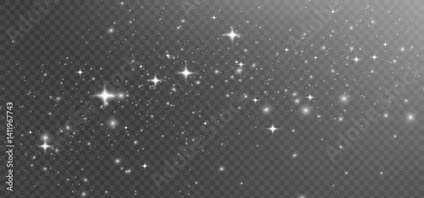 Fototapeta Bright glowing sparkles on a transparent background, resembling a starry or glittering effect