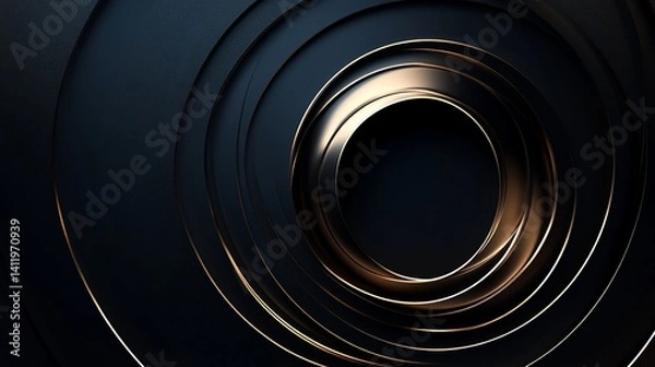Fototapeta Elegant dark blue concentric circles with golden line accents for backgrounds