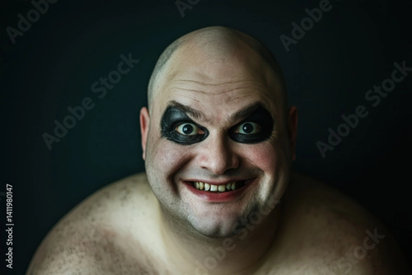 Obraz Man with face paint and dark makeup smiling in a dramatic setting