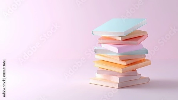 Obraz Pastel Color Coded Stacked Books on Minimalist Desk Background