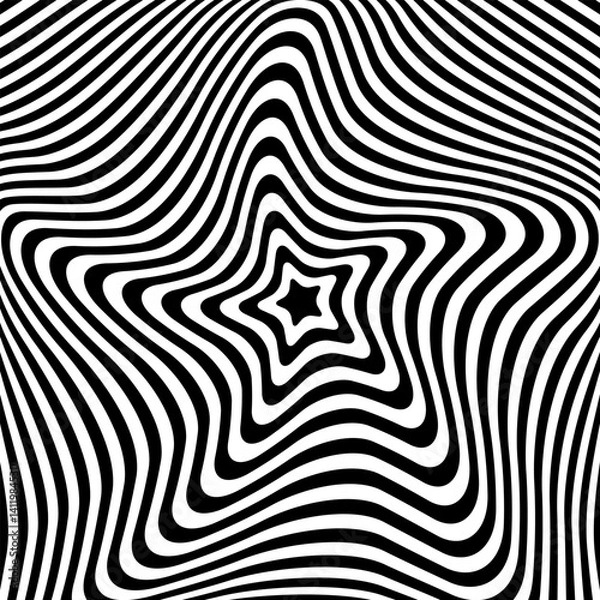 Fototapeta Star Shape in Concentric Lines Pattern. 3D Illusion in Abstract Op Art Design. 