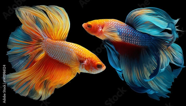 Fototapeta Vibrant thai fighter fish display stunning colors and flowing fins, showcasing their beauty in captivating underwater scene that mesmerizes all who gaze upon them