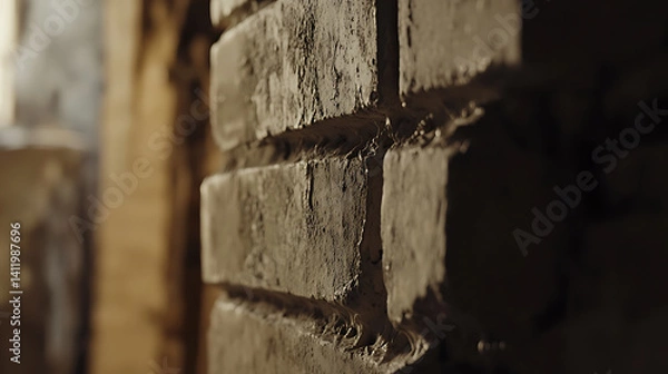 Obraz Bricklayer constructing a sturdy wall with precision alignment. Featuring masonry craftsmanship