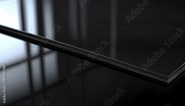 Fototapeta High-gloss black surface, reflecting light, sleek design