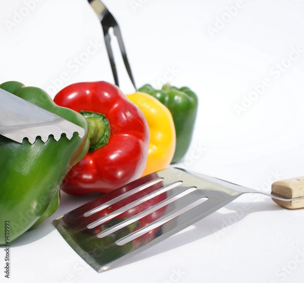 Obraz peperoni e attrezzi per la griglia