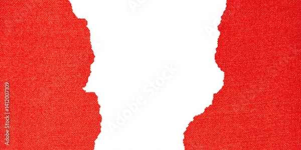 Fototapeta Torn Red Fabric Frame with Frayed Edges on Transparent Background for Banner, Poster and Creative Design