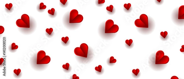 Fototapeta Pattern of red hearts on a white background. Valentine’s Day background in papercut style. Vector illustration.